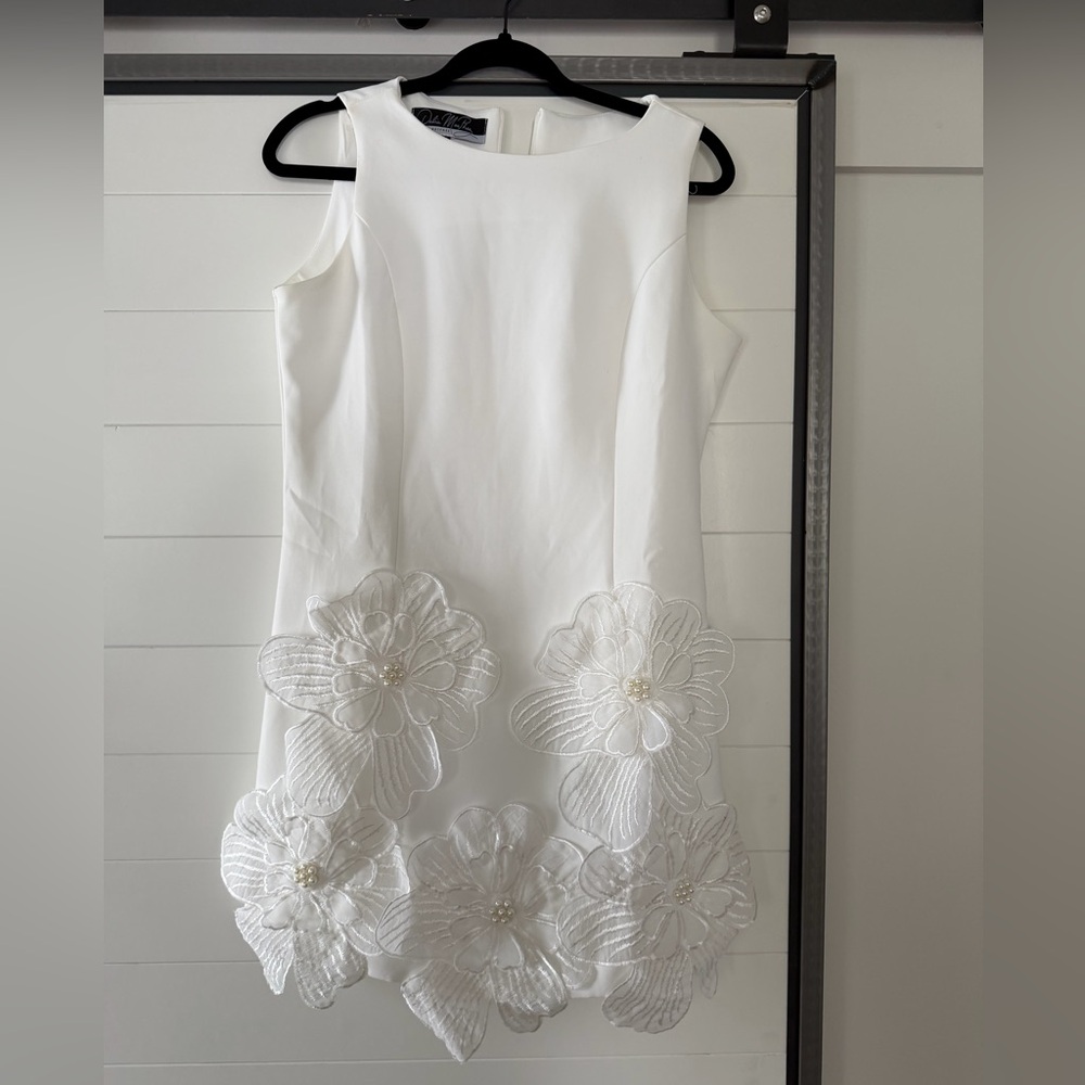 White Mini Dress with 3D Floral Embellishments
